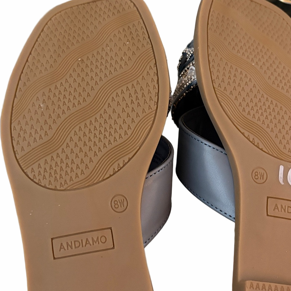 New no tags Andiamo Flat silver and blue 8W sandal. - Picture 3 of 3
